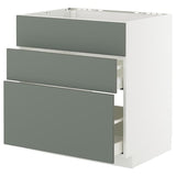 METOD / MAXIMERA base cab f sink+3 fronts/2 drawers, white/Nickebo matt grey-green, 80x60 cm