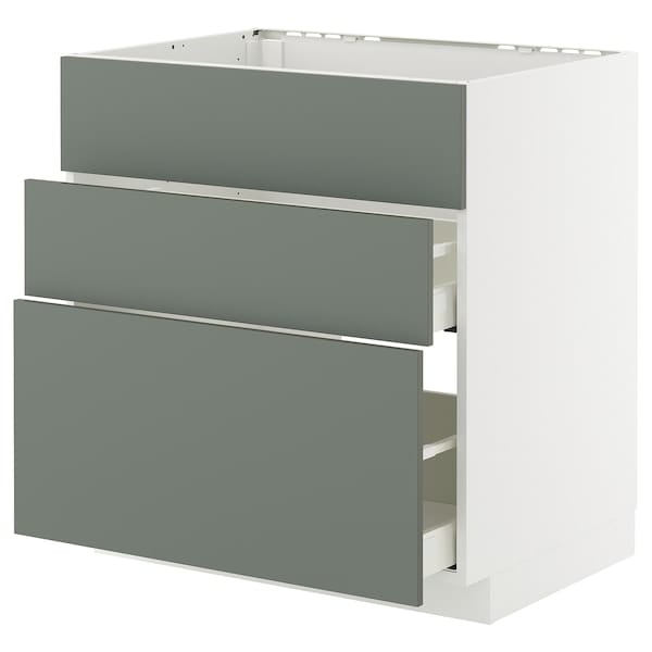 Ikea METOD / MAXIMERA - Base cab f sink+3 fronts/2 drawers, white/Nickebo matt grey-green, 80x60 cm