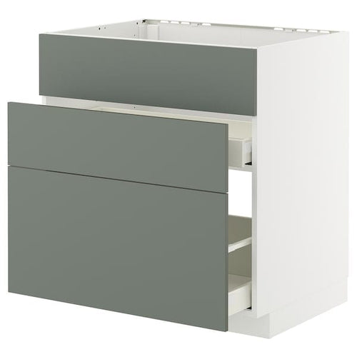 METOD / MAXIMERA - METOD / MAXIMERA Base cab f sink+3 fronts/2 drawers, white/Nickebo matt grey-green, 80x60 cm