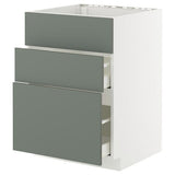 METOD / MAXIMERA base cab f sink+3 fronts/2 drawers, white/Nickebo matt grey-green, 60x60 cm