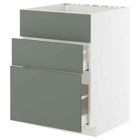 Ikea METOD / MAXIMERA - Base cab f sink+3 fronts/2 drawers, white/Nickebo matt grey-green, 60x60 cm