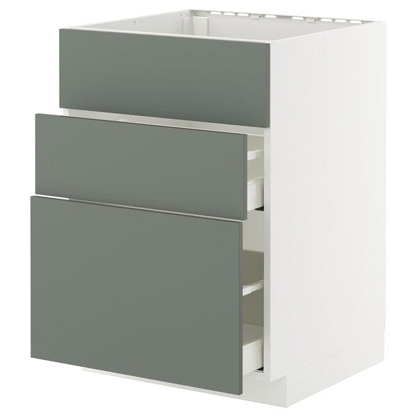 METOD / MAXIMERA - METOD / MAXIMERA Base cab f sink+3 fronts/2 drawers, white/Nickebo matt grey-green, 60x60 cm