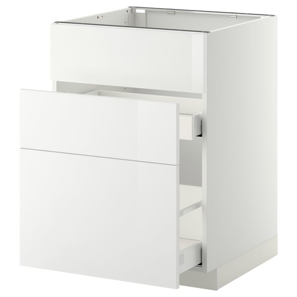 METOD / MAXIMERA base cab f sink+3 fronts/2 drawers, white/Ringhult white, 60x60 cm