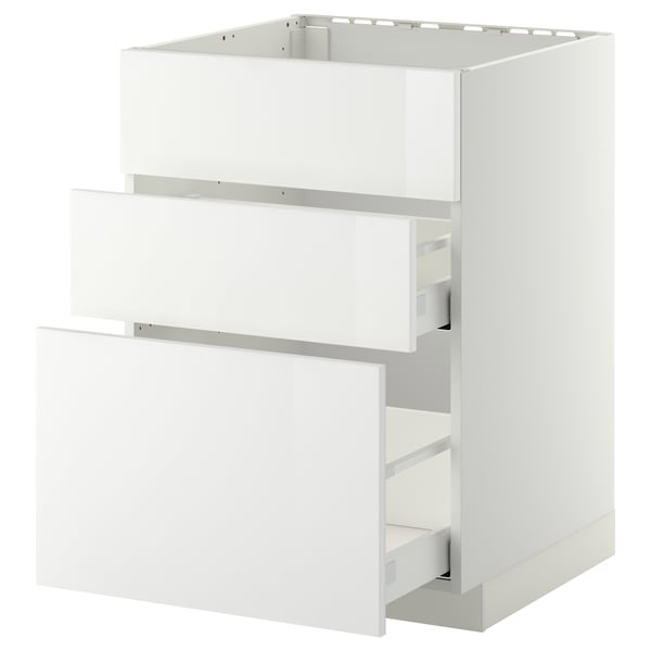 METOD / MAXIMERA base cab f sink+3 fronts/2 drawers, white/Ringhult white, 60x60 cm