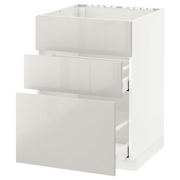 METOD / MAXIMERA - METOD / MAXIMERA Base cab f sink+3 fronts/2 drawers, white/Ringhult light grey, 60x60 cm