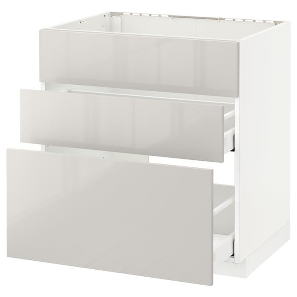 METOD / MAXIMERA - METOD / MAXIMERA Base cab f sink+3 fronts/2 drawers, white/Ringhult light grey, 80x60 cm
