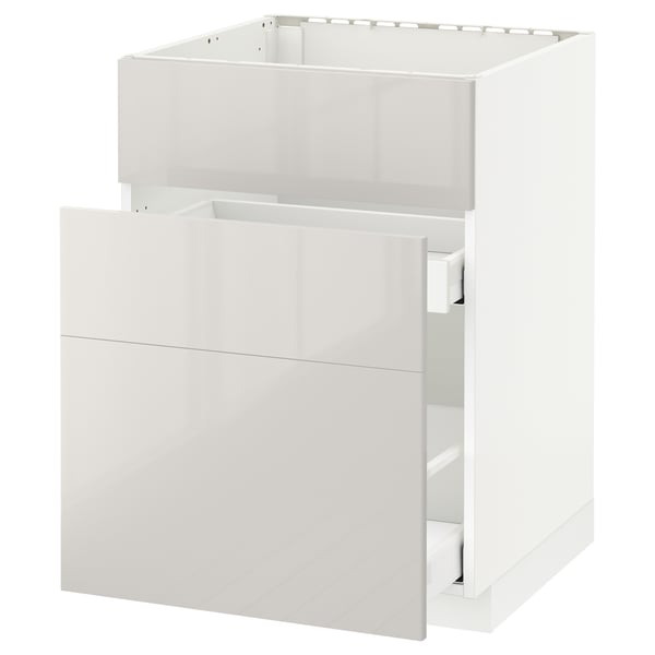 METOD / MAXIMERA base cab f sink+3 fronts/2 drawers, white/Ringhult light grey, 60x60 cm