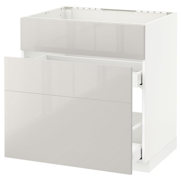 METOD / MAXIMERA base cab f sink+3 fronts/2 drawers, white/Ringhult light grey, 80x60 cm