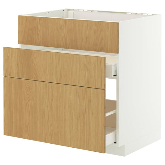 METOD / MAXIMERA sink cabinet/3fronts/2drawers, white/Sinarp oak veneer, 80x60 cm