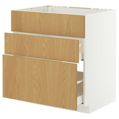 METOD / MAXIMERA base cab f sink+3 fronts/2 drawers, white/Sinarp oak veneer, 80x60 cm