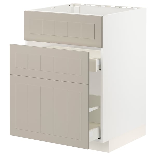 METOD / MAXIMERA - METOD / MAXIMERA Base cab f sink+3 fronts/2 drawers, white/Stensund beige, 60x60 cm