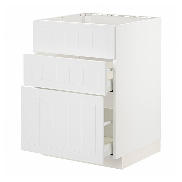 METOD / MAXIMERA base cab f sink+3 fronts/2 drawers, white/Stensund white, 60x60 cm