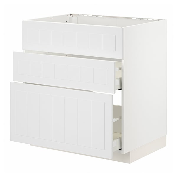 METOD / MAXIMERA base cab f sink+3 fronts/2 drawers, white/Stensund white, 80x60 cm