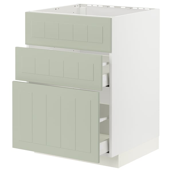 METOD / MAXIMERA base cab f sink+3 fronts/2 drawers, white/Stensund light green, 60x60 cm