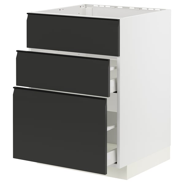 METOD / MAXIMERA base cab f sink+3 fronts/2 drawers, white/Upplöv matt anthracite, 60x60 cm
