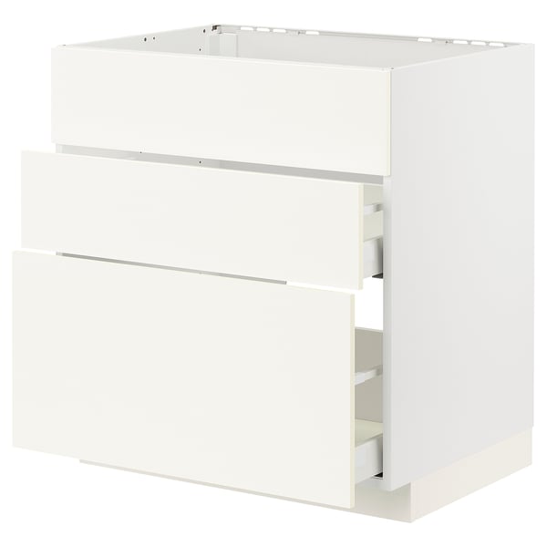 METOD / MAXIMERA base cab f sink+3 fronts/2 drawers, white/Vallstena white, 80x60 cm