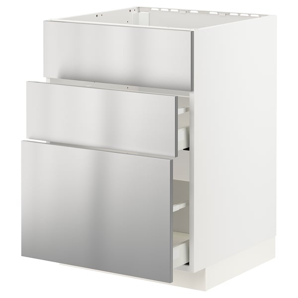 METOD / MAXIMERA base cab f sink+3 fronts/2 drawers, white/Vårsta stainless steel, 60x60 cm