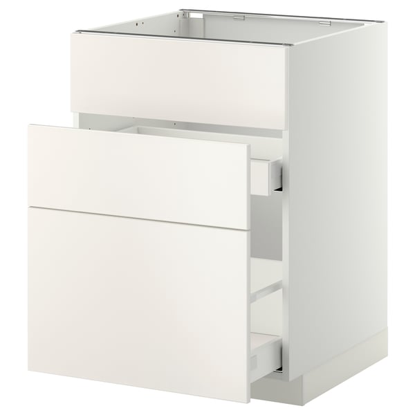 METOD / MAXIMERA - METOD / MAXIMERA Base cab f sink+3 fronts/2 drawers, white/Veddinge white, 60x60 cm