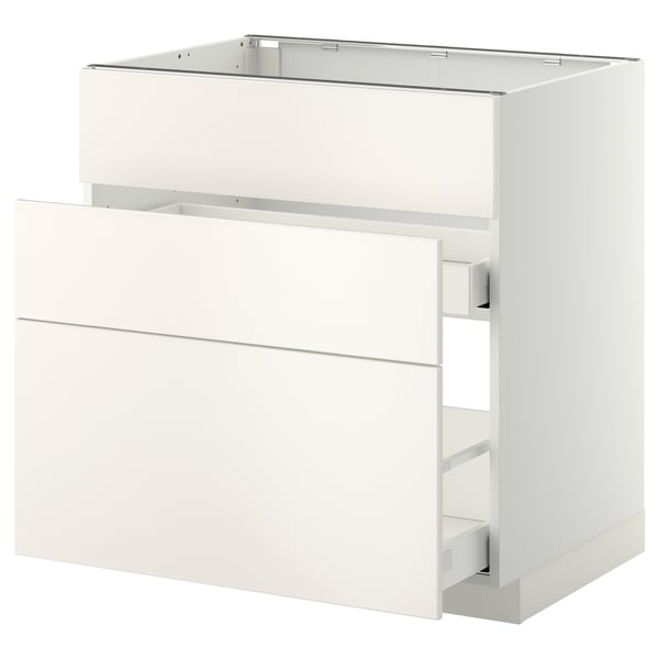 METOD / MAXIMERA - METOD / MAXIMERA Base cab f sink+3 fronts/2 drawers, white/Veddinge white, 80x60 cm