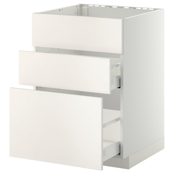 METOD / MAXIMERA - METOD / MAXIMERA Base cab f sink+3 fronts/2 drawers, white/Veddinge white, 60x60 cm