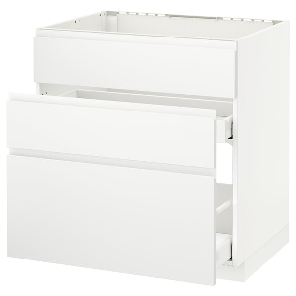 METOD / MAXIMERA - METOD / MAXIMERA Base cab f sink+3 fronts/2 drawers, white/Voxtorp matt white, 80x60 cm