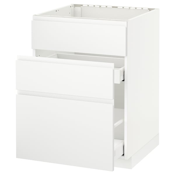 METOD / MAXIMERA base cab f sink+3 fronts/2 drawers, white/Voxtorp matt white, 60x60 cm