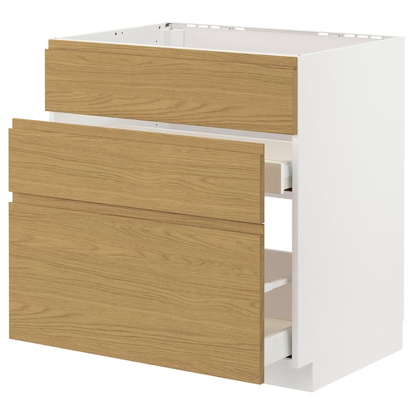 METOD / MAXIMERA - METOD / MAXIMERA Base cab f sink+3 fronts/2 drawers, white/Voxtorp oak effect, 80x60 cm