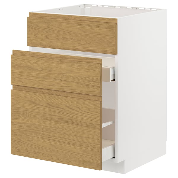 METOD / MAXIMERA - METOD / MAXIMERA Base cab f sink+3 fronts/2 drawers, white/Voxtorp oak effect, 60x60 cm