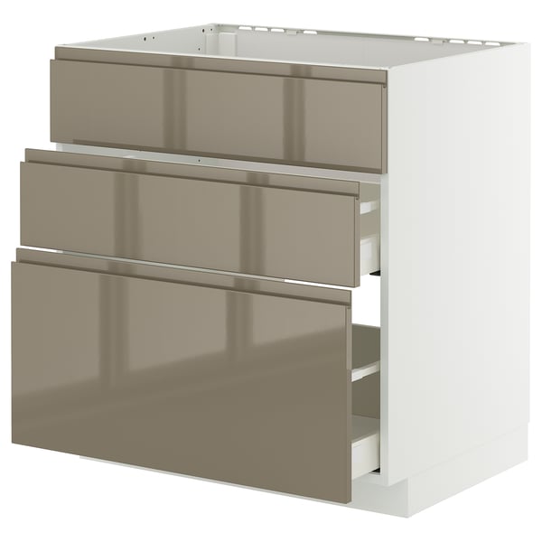 METOD / MAXIMERA base cab f sink+3 fronts/2 drawers, white/Voxtorp high-gloss dark grey-brown, 80x60 cm
