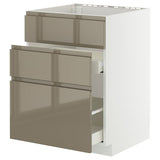 METOD / MAXIMERA base cab f sink+3 fronts/2 drawers, white/Voxtorp high-gloss dark grey-brown, 60x60 cm