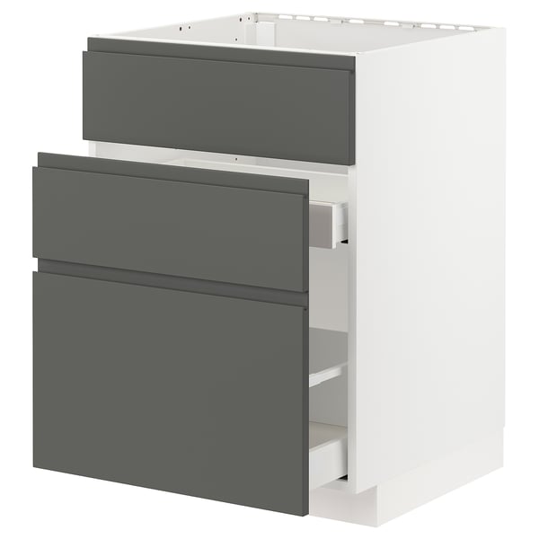 METOD / MAXIMERA base cab f sink+3 fronts/2 drawers, white/Voxtorp dark grey, 60x60 cm