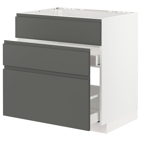 METOD / MAXIMERA - METOD / MAXIMERA Base cab f sink+3 fronts/2 drawers, white/Voxtorp dark grey, 80x60 cm