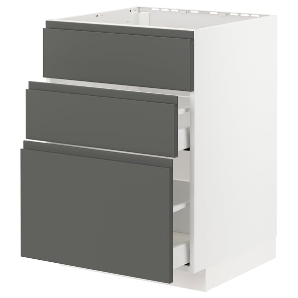 METOD / MAXIMERA base cab f sink+3 fronts/2 drawers, white/Voxtorp dark grey, 60x60 cm