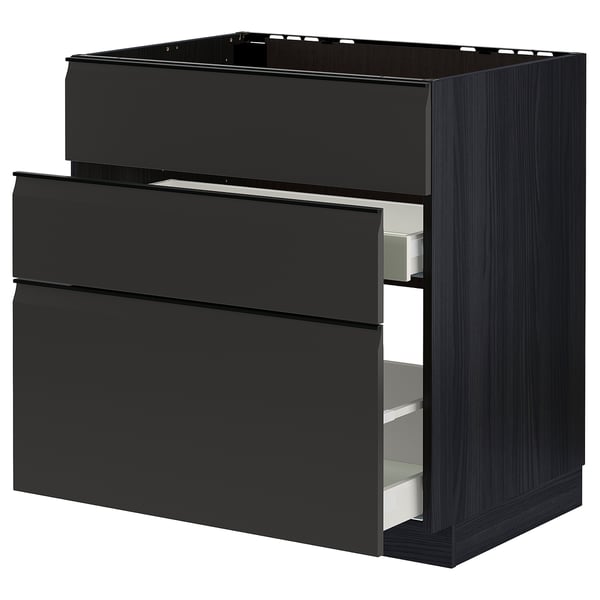 METOD / MAXIMERA base cab f sink+3 fronts/2 drawers, black/Upplöv matt anthracite, 80x60 cm