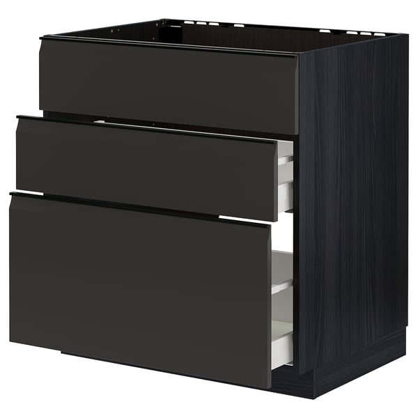 METOD / MAXIMERA base cab f sink+3 fronts/2 drawers, black/Upplöv matt anthracite, 80x60 cm