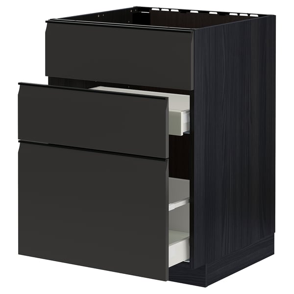 METOD / MAXIMERA base cab f sink+3 fronts/2 drawers, black/Upplöv matt anthracite, 60x60 cm
