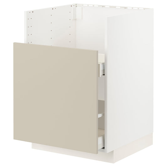 METOD / MAXIMERA bc f BREDSJÖN snk/1 frnt/2 drws, white/Havstorp beige, 60x60 cm