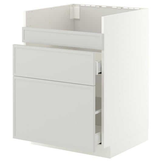 METOD / MAXIMERA base cb f HAVSEN snk/3 frnts/2 drws, white/Aspudden light grey, 60x60 cm
