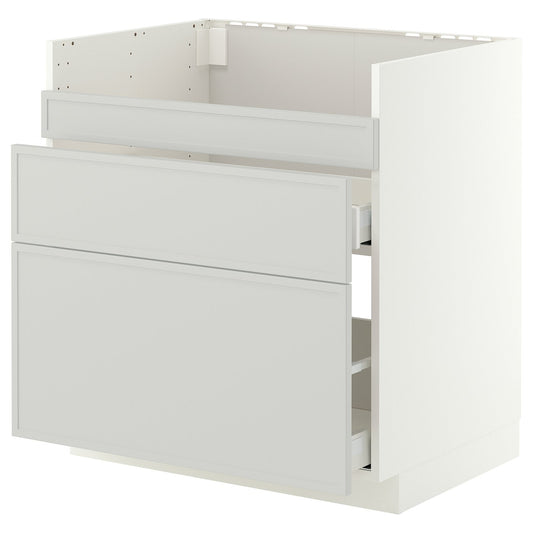 METOD / MAXIMERA base cb f HAVSEN snk/3 frnts/2 drws, white/Aspudden light grey, 80x60 cm