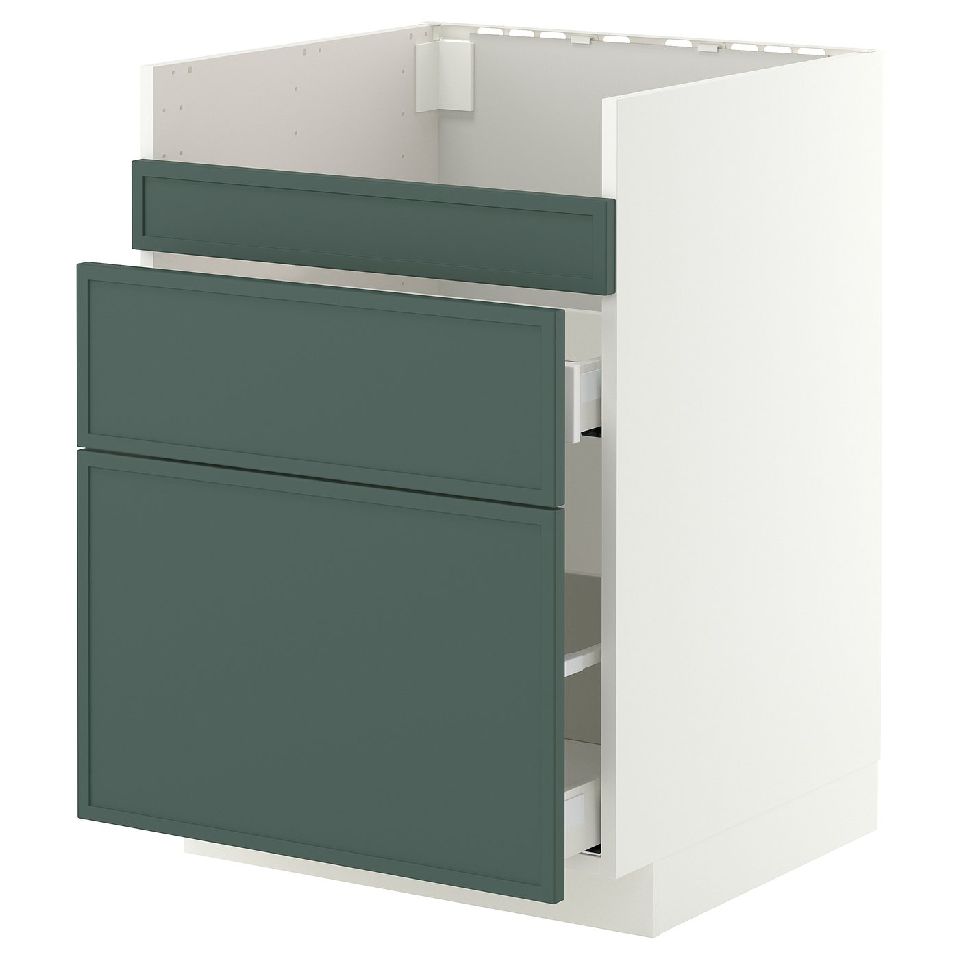 METOD / MAXIMERA base cb f HAVSEN snk/3 frnts/2 drws, white/Aspudden dark grey-green, 60x60 cm