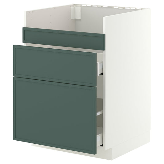 METOD / MAXIMERA base cb f HAVSEN snk/3 frnts/2 drws, white/Aspudden dark grey-green, 60x60 cm