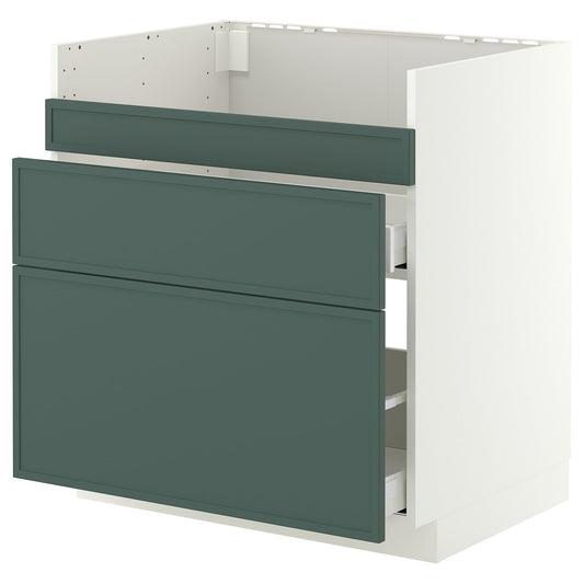 METOD / MAXIMERA base cb f HAVSEN snk/3 frnts/2 drws, white/Aspudden dark grey-green, 80x60 cm