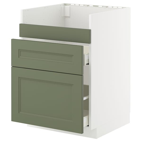 METOD / MAXIMERA - METOD / MAXIMERA Base cb f HAVSEN snk/3 frnts/2 drws, white/Axstad grey-green, 60x60 cm