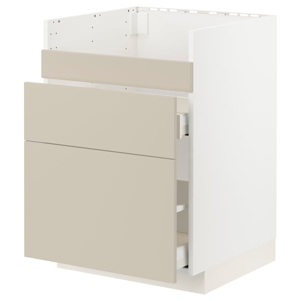 METOD / MAXIMERA base cb f HAVSEN snk/3 frnts/2 drws, white/Havstorp beige, 60x60 cm