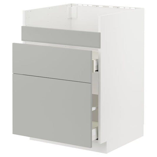 Ikea METOD / MAXIMERA - Base cb f HAVSEN snk/3 frnts/2 drws, white/Havstorp light grey, 60x60 cm