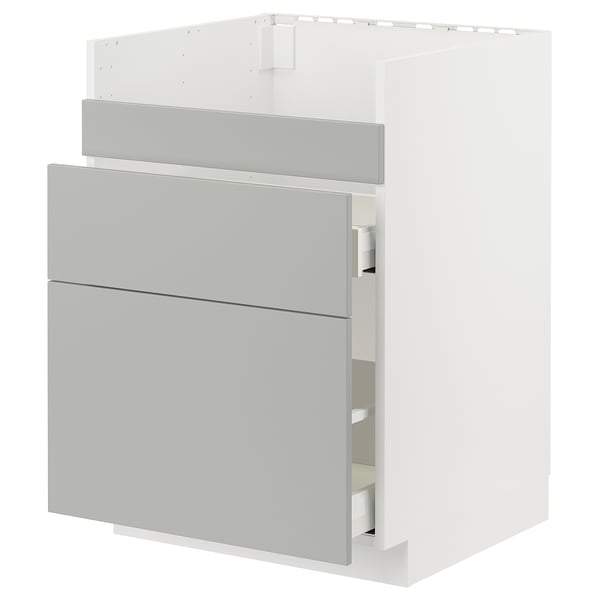 METOD / MAXIMERA base cb f HAVSEN snk/3 frnts/2 drws, white/Havstorp light grey, 60x60 cm