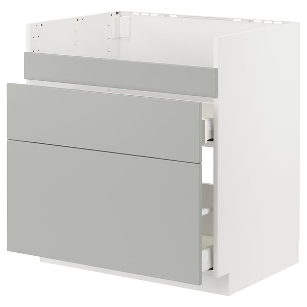 METOD / MAXIMERA base cb f HAVSEN snk/3 frnts/2 drws, white/Havstorp light grey, 80x60 cm