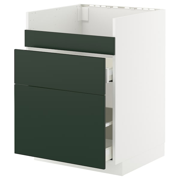 METOD / MAXIMERA - HAVSEN/3front/2cass sink unit, white/Havstorp deep green,60x60 cm