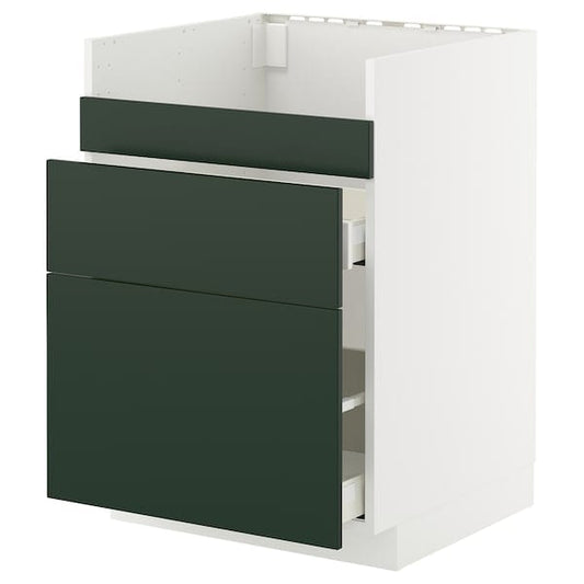 Ikea METOD / MAXIMERA - Base cb f HAVSEN snk/3 frnts/2 drws, white/Havstorp deep green, 60x60 cm