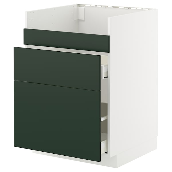 METOD / MAXIMERA - Base cb f HAVSEN snk/3 frnts/2 drws, white/Havstorp deep green, 60x60 cm